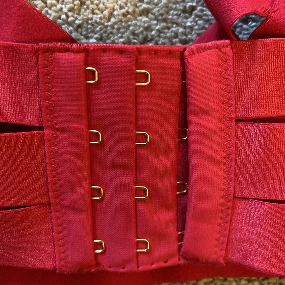VICTORIA'S SECRET VERY SEXY LUXE UNLINED STRAPPY RED CAGE BANDED BRA 34B - Picture 9 of 15